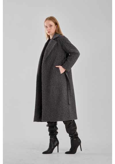 Antrasit Buklet Kaşe Oversize Kaban Antrasit