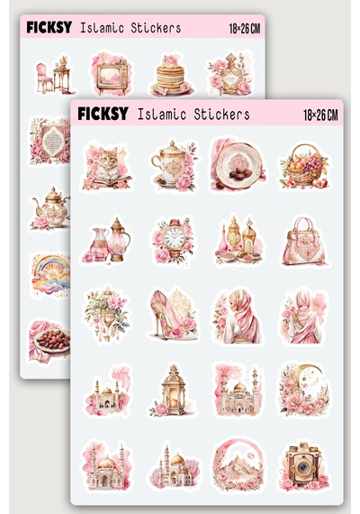 İslam Sticker Seti - 40 Adet Etiket Çıkartma - Muslim - Ramazan - Ramadan - Tesettür - Hijab Girl Diğer