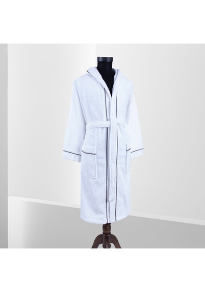 % 100 Pamuklu Laodikeia Kapşonlu Unisex Kadın Erkek Bornoz Beyaz