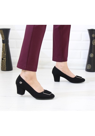 Nesilshoes Desca 220 Siyah Süet Topuklu Günlük Kadın Ayakkabı