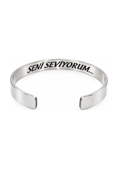 Çelik Bileklik Parlak Ve Paslanmaz Çelik Her Bileğe Uygun Ayarlanabilir Ölçülü Sözlü Bileklik Gümüş12