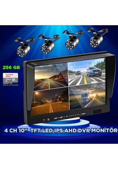 Dvr Hybrid 10'' Ekran Ve 4 Ad Beyaz Ledli Kelebek Kamera Seti 12v
