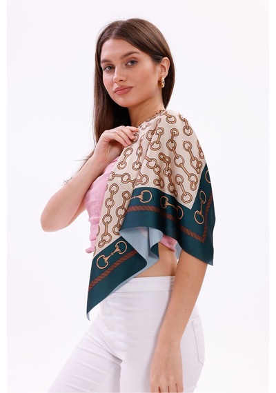 Tarzını Seç Zincir Desenli Model Fular Bandana Şal Estascarf 70x70 Cm