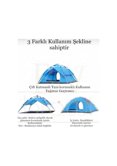 6 Kişilik Tam Otomatik Çift Katman Kamp Çadırı 220x250x160 Çok Renkli