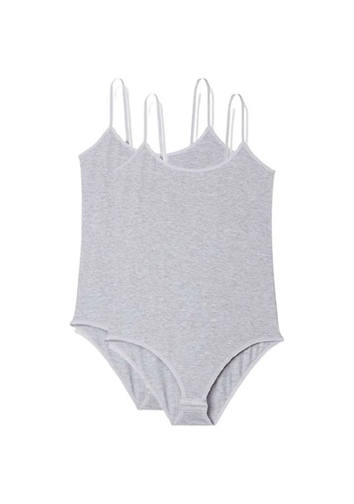 Jenerik 2 Adet İp Askılı Kadın Çıtçıtlı Body Gri