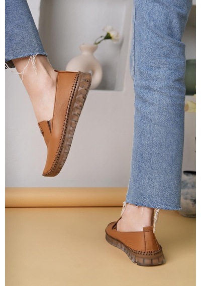 Nesilshoes Nesil Shoes Knc 14 Taba Hakiki Deri Şeffaf Taban Kadın Ayakkabı