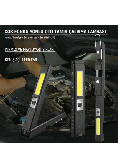 Gold Silver Gs-2070 30w Şarjlı Mıknatıslı Katlanabilir Led Çalışma Lambası - Oto Tamir Ve Kamp Feneri Siyah