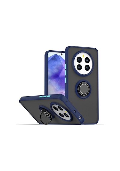 Realme 12 Pro Plus Uyumlu Kılıf Yüzüklü Standlı Extra Darbe Koruma Sert Silikon Kapak-lacivert Lacivert