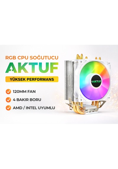 Aktuf Ak4x Rainbow 4 Bakır Borulu Amd/intel Kule Tipi Yüksek İşlemci Soğutucusu Beyaz