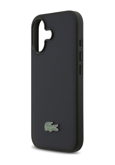 Apple Uyumlu iPhone 17 Kılıf Lacoste Lisanslı M-safe Özellikli Pu Pike Desenli Metal Logolu Kartlıklı Kapak Siyah Siyah