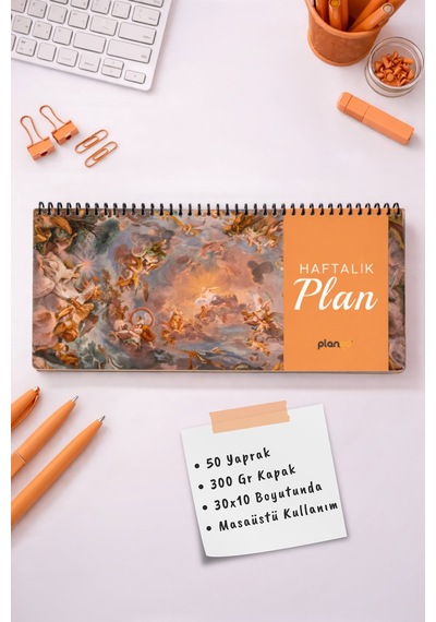 Tarihsiz Spiralli Haftalık Masaüstü Planlayıcı - Tablo - 10x30 Cm Plango Turkuaz