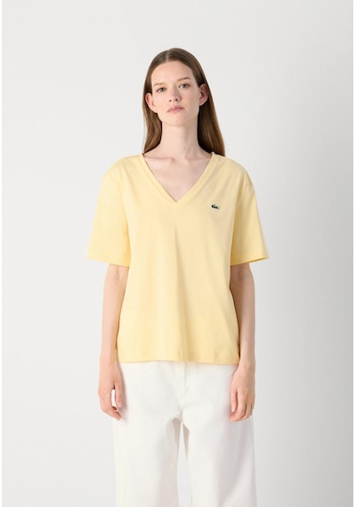 Lacoste V Yaka Organik Pamuk Bayan T-shirt Sarı