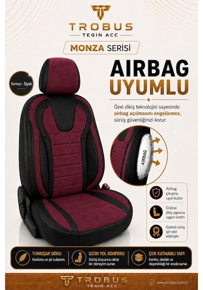 Mitsubishi Asx 2010+ Uyumlu Monza Serisi Tay Tüyü Oto Koltuk Kılıfı Bordo Siyah