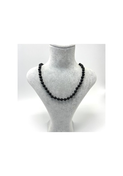 Yıldız Doğal Taş Oniks Doğal Taş 6 MM Makrome Kolye 45 CM - 55 CM Ayarlanabilir Siyah