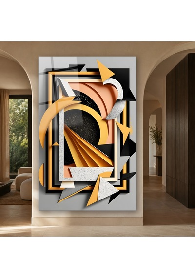 Art Deco Katmanlı Geometrik Formlar Çerçevesiz Cam Tablo