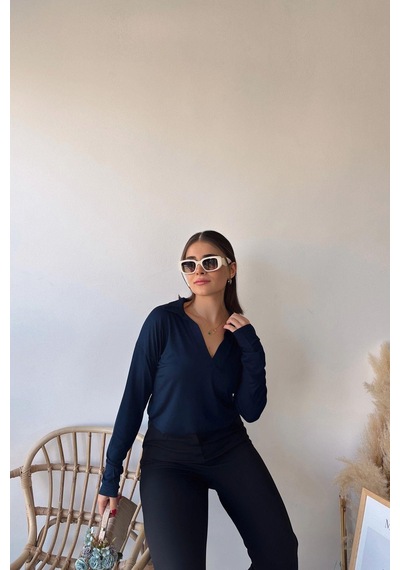WeShaya Kadın Laci Polo Yaka Basic Bluz, Uzun Kol, Regular Kesim, Günlük Ve Spor Kaliteli Kumaş Sweatshirt Lacivert WeShaya Kadın Laci Polo Yaka Basic Bluz, Uzun Kol, Regular Kesim, Günlük Ve Spor Kaliteli Kumaş Sweatshirt Lacivert