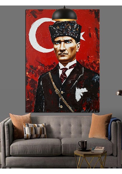 Atatürk Türk Bayrağı Tarihi Dekoratif Kanvas - Mdf Ahşap Tablo