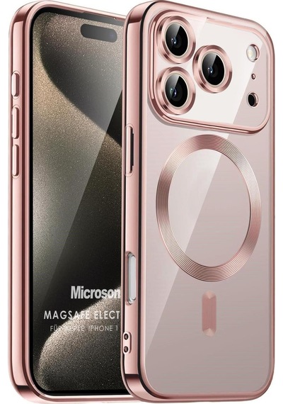 Microsonic Apple iPhone Uyumlu 17 Pro Kılıf Magsafe Luxury Electroplate Rose Gold -