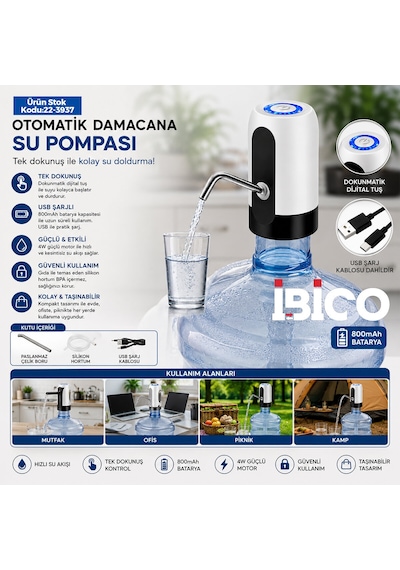 Usb Şarjlı - Otomatik Damacana Su Pompası 4w - 800mah İ11-071 5492 Çr