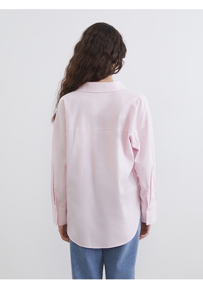 Lcw Vision Pembe Çizgili Oversize Oxford Kadın Gömlek