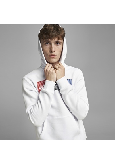Jack & Jones Kapüsonlu Logo Baskili Sweatshirt - Corplogo 12152840 White Beyaz