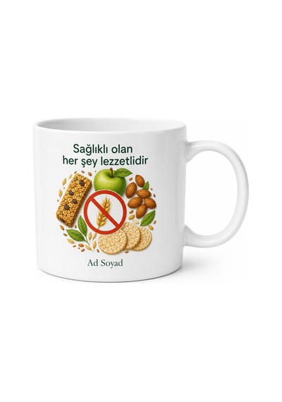 Glutensiz Yaşam Sağlıklı Atıştırmalık Hediyelik Porselen Kupa Bardak Hediye Beyaz / Çok Renkli