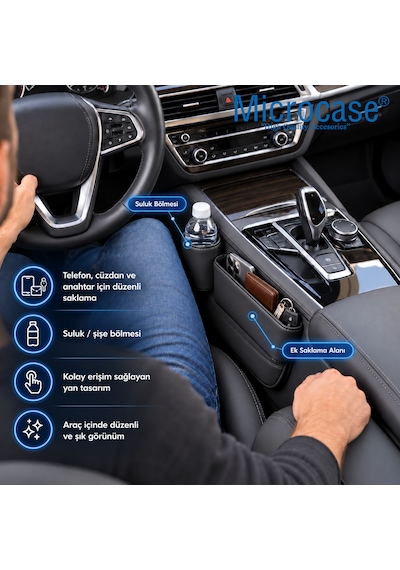 Microcase İçecek Bölmeli Oto Araç Koltuk Yanı Eşya Düzenleyici Organizer 2in1 Sağ Sol Set Al7014 Siyah