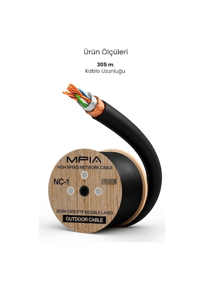 Nc-1 Outdoor 305 Metre / 0.57mm Tel Kalın Cat6 Ftp Çift Katmanlı Dış Ortam Network İnternet Kablosu