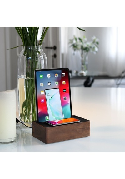 Alldock Wireless Kablosuz Şarj Standı - Ceviz/Siyah