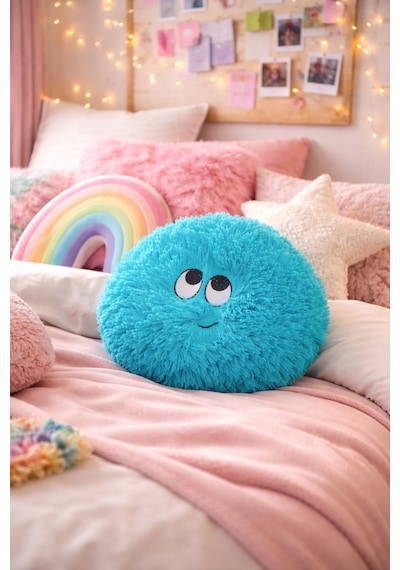 Merty Avm Peluş Yastık 35cm Yumuşak Dekoratif Yastık Çocuk Genç Odası Süs Yastığı Açık Mavi