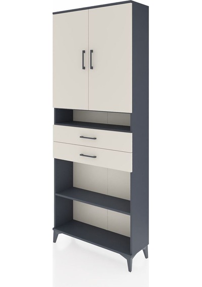 Arges Dolap 5 Raflı 2 Çekmeceli 2 Kapaklı 88x30x221 Antrasit-aytaşı Antrasit
