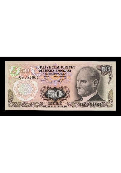 6. Emisyon 2. Tertip 50 Türk Lirası, T.c. Eski Kağıt Para "çil"