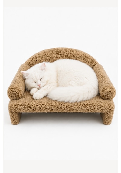 Reyo Pet Peluş Kedi Koltuğu Kedi Kanepesi Kedi Yatağı Evcil Hayvan Dinlenme Koltuğu Rahat Kedi Sofa Yatağı 45 x 33 x 25 CM Bej