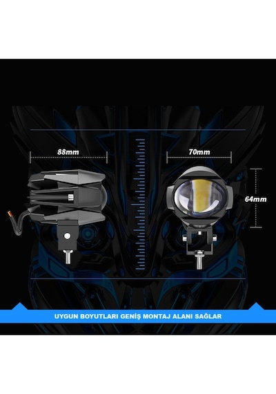 Motosiklet Led Lazer Sis Farı Delici Modifiye Beyaz Sarı Çift Renk 12-80 Volt 1 Adet