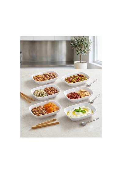 4 Adet Kırılmaz Melamin Kare Çerez Ve Meze Tabağı 16 X 11 Cm - Beyaz Beyaz