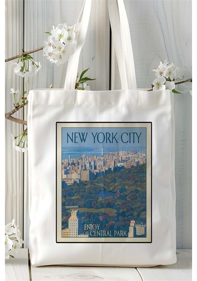 Art Hediye Newyork City Baskılı Bez Çanta Omuz Çantası Kişiye Özel Desen Çok Renkli