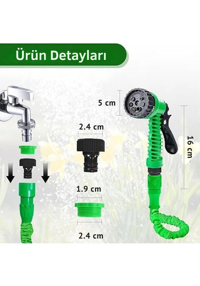 Sopytech 7 Fonksiyonlu Ayarlanabilir Su Tabancalı Sızdırmaz Esnek 60 Metre Uzayan Bahçe Sulama Hortu