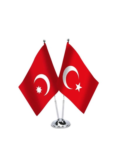 Son İmparatorluk Osmanlı - Türkiye -ikili Saten Masa Bayrağı 1