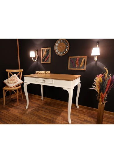 Wooding-Mobilya Wooding 120 Cm Çekmeceli Masif Beyaz Naturel Çalışma Masası