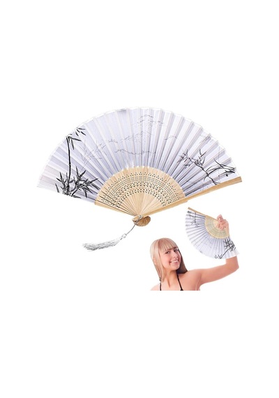 Beluga Yelpaze Bambu Serinletici Vintage Bej Şık Dekorasyon Püsküllü Japon Yelpaze 0242
