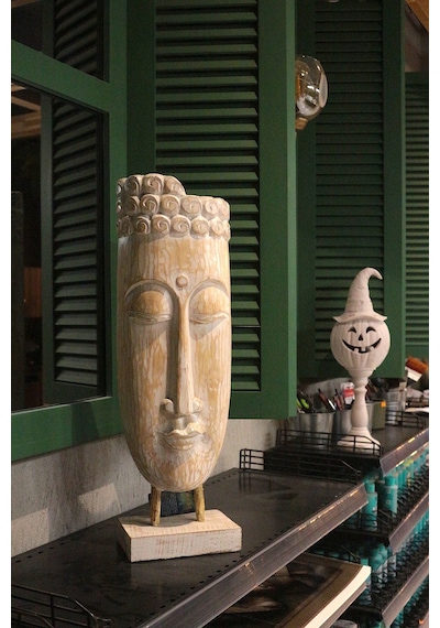 Ahşap Dekoratif Büyük Buda Mask 60cm Albızıa Wood