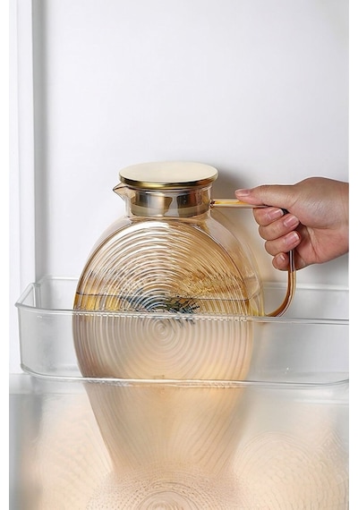 Qerhome Borosilikat Cam Amber Salyangoz Desenli Cam Demlik & Sürahi 2000 Ml