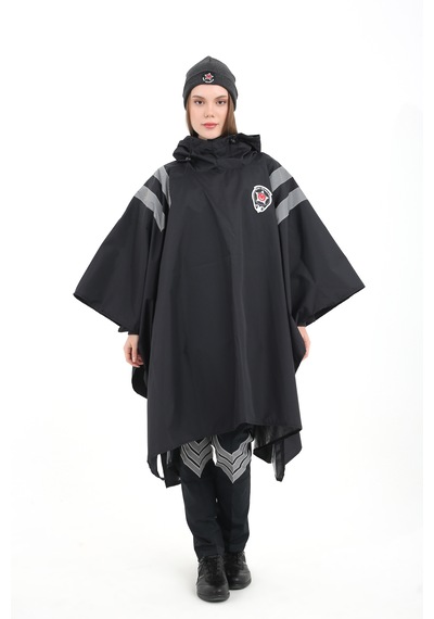 Özel Güvenlik Yağmurluğu Reflektörlü Su Geçirmez Panço Unisex Füme