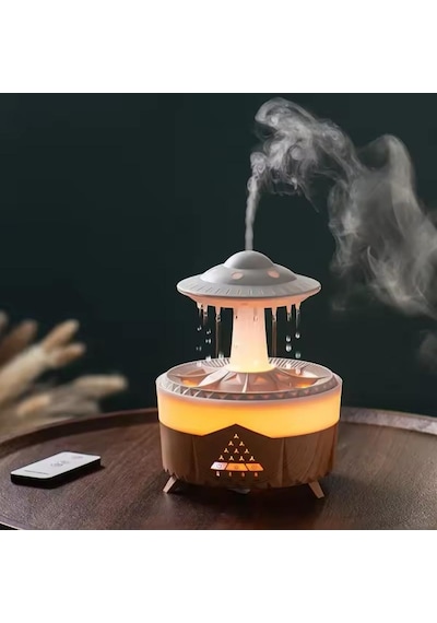 Hava Nemlendirici Aroma Difüzör Kumandalı 350ml 7 Renk Led Işıklı Su Damlacıklı Ufo