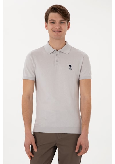 U.S. Polo Assn. Erkek Slim Fit Polo Yaka Açık Gri Tişört 50299359-VR001