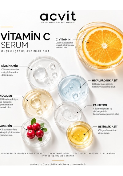 Vitamin C Serum 30 Ml Leke Karşıtı, Aydınlatıcı Ve Cilt Tonu Eşitleyici Bakım