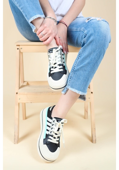 Guja Cilt Garnili Keten Sneakers Siyah-Siyah
