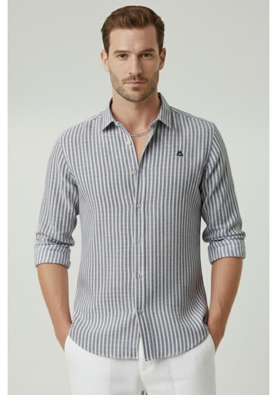 Deepsea Gri Slim Fit Çizgili %100 Pamuk Erkek Gömlek Nefes Alan Şık Günlük Gömlek 2602626 Gri Deepsea Gri Slim Fit Çizgili %100 Pamuk Erkek Gömlek Nefes Alan Şık Günlük Gömlek 2602626 Gri