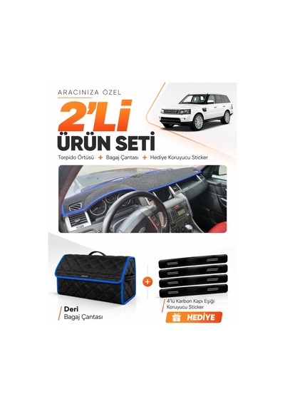E-biz Land Rover Range Rover Sport 2005-2013 Uyumlu Torpido + Deri Çanta - Siyah-mavi - Lr004