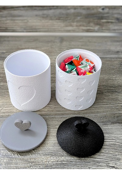 Northcity 3d Baskı 2li Kalp Desenli Kapaklı Kavanoz Seti Kalp Tepelikli Dekoratif Saklama Kabı 8x8,5 Cm